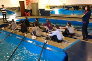 Novice rowers participate in a tank session