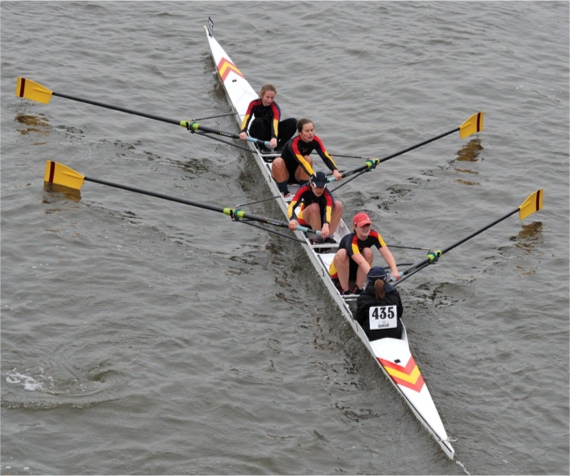 WCBC women performing strongly at the Head of the River Fours race, November 2010 (From bow to stern: Aurélie Cuénod, Judith Scheele, Nanda Pirie, Megan Robb, cox Lamorna Newcombe)