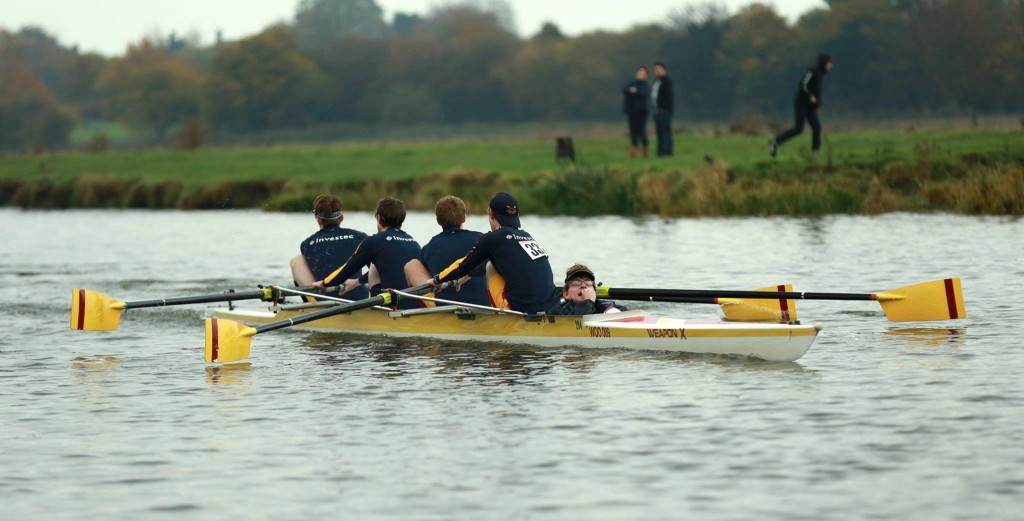 Edward Mills coxes a men's 4+ in Cambridge Winter Head 2014